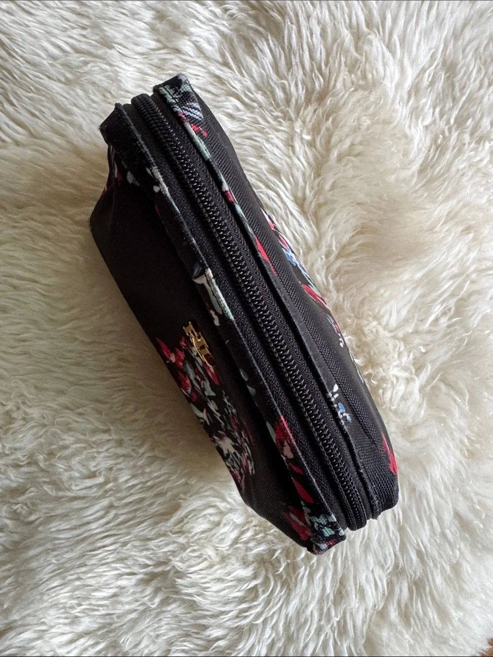 Ralph Lauren Black Floral Cosmetic Case with Gold Logo